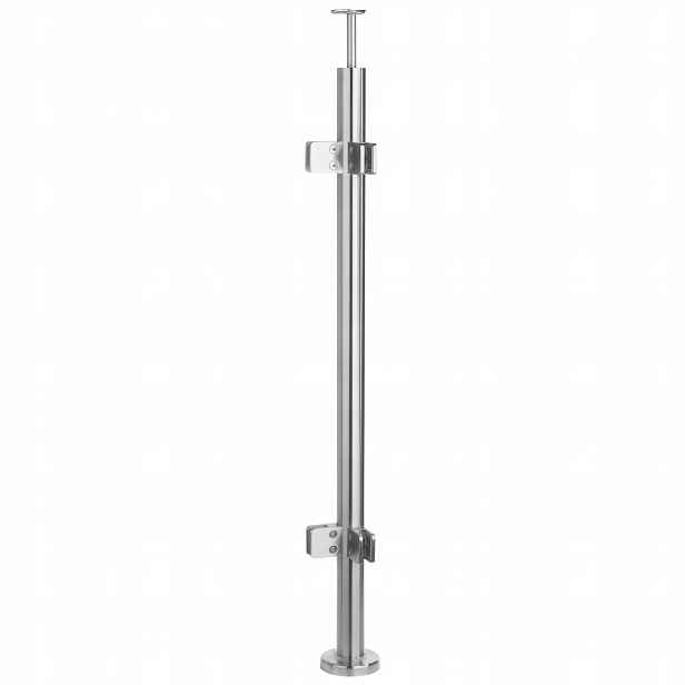 Rohový sloupek pro skleněné zábradlí 110 cm, průměr 42 mm, Satén, 4 držáky na sklo