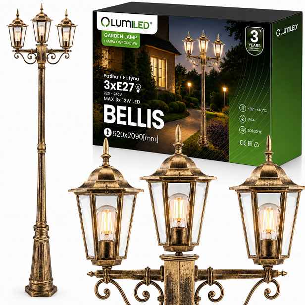 Venkovní zahradní lampa stojící Parková Lampa Sloupek 2 m Led 3x E27