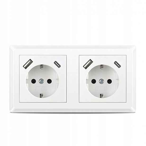 250V 16A Bílá Zásuvka Dvojitá S Usb Nabíječkou A+c