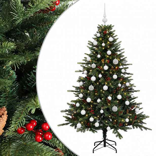 vidaXL Umělý vánoční stromek s vánočními koulemi 150 cm 150 LED