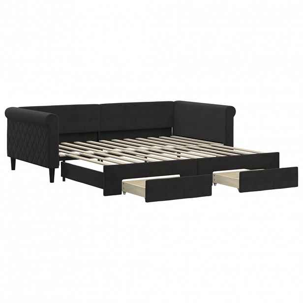 vidaXL Válenda s přistýlkou a zásuvkami černá 100 x 200 cm samet