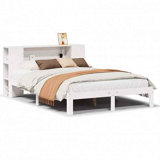 vidaXL Postel s knihovnou bez matrace bílá 140x190 cm masivní borovice