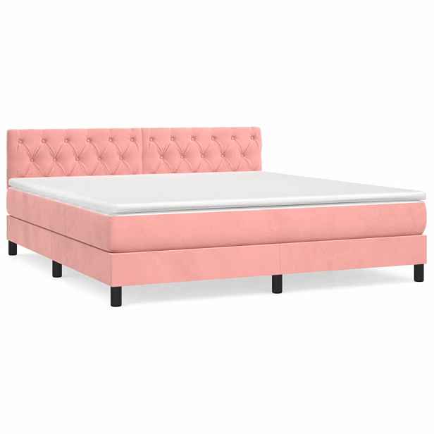 vidaXL Box spring postel s matrací růžová 160x200 cm samet