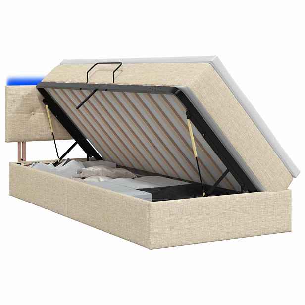 vidaXL LED postel s úložným prostorem a matrací Krémová 90 x 190 cm