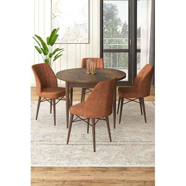 Dining Table & Chairs Set (5 Pieces) Rox - Baroque, Tile Red