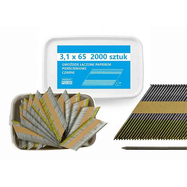 Hřebíky do hřebíkovačky spojené papírem 3,1x65mm 34° Kroužek Ča 2000ks