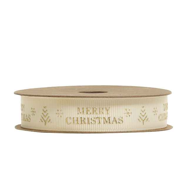 Krémová látková stuha Merry Christmas - 1,5cm x 5 m Chic Antique