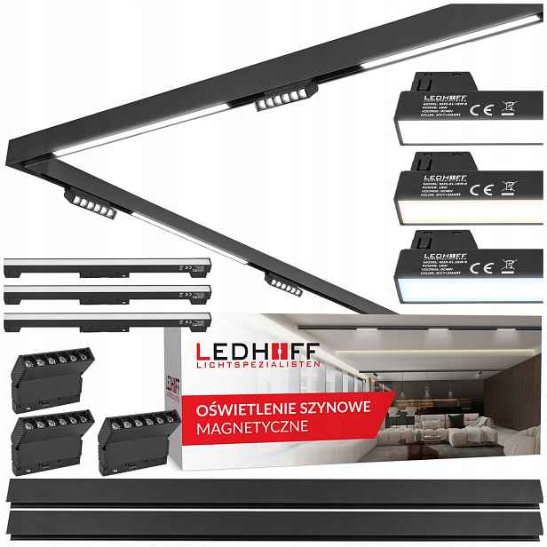 Magnetická Led lišta 2x 1 m 3x bodová lampa 3x lineární lampa spojka