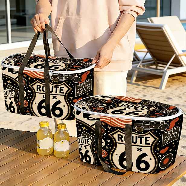 TEMU Nová ležérní kabelka s velkým objemem, izolovanou vrstvou z hliníkové fólie Retro Outdoor Picnic Cooler a uchování čerstvosti, uzavřené