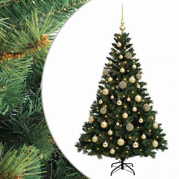 vidaXL Umělý vánoční stromek s baňkami 150 cm 150 LED Teplá bílá