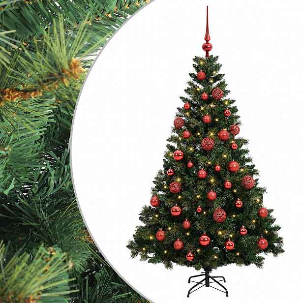 vidaXL Umělý vánoční stromek s baňkami 150 cm 150 LED Teplá bílá