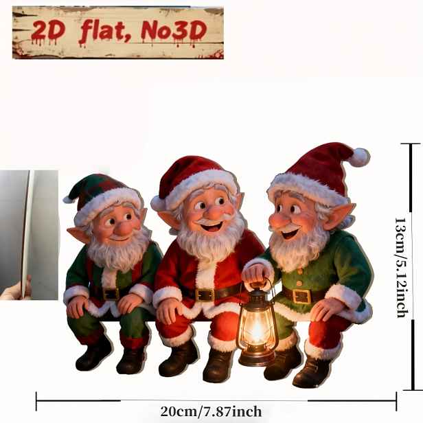 TEMU 2D Grafický design, zajímavá venkovní dekorace, tři Santa na plotě, vyrobeno z odolného dřevěného materiálu, vánoční dekorace jako dárek, vhodné