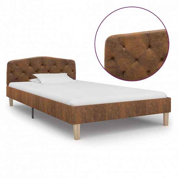 vidaXL Rám postele hnědý umělá broušená kůže 90 x 200 cm