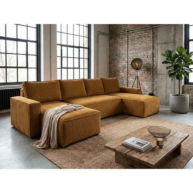AKCE Hořčicová sedací souprava do U SMART COSARO 295x140 cm II. jakost