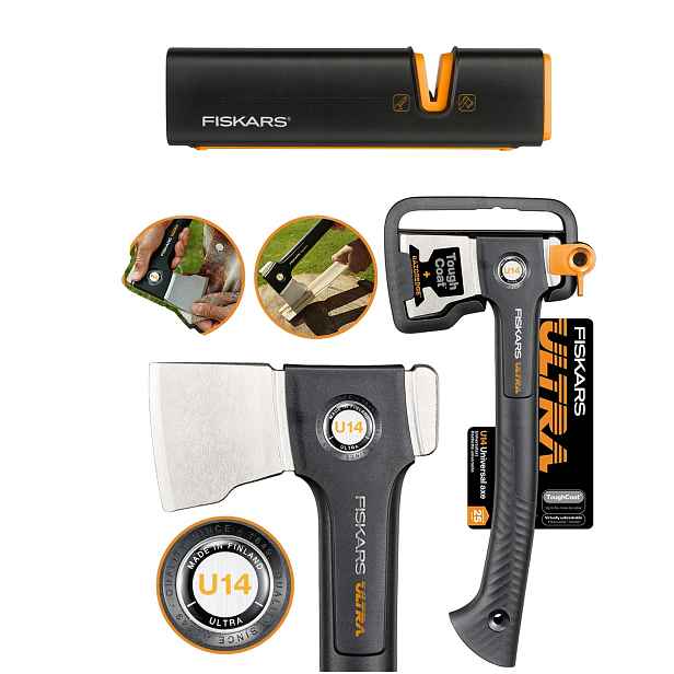 Fiskars Sada na dřevo Malá štípací sekera keramický brousek