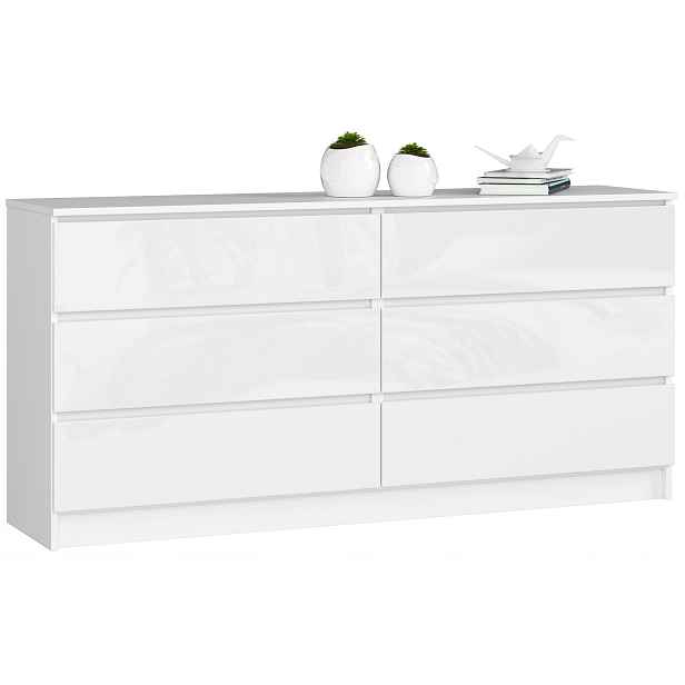 Komoda K160 6SZ Clp Pk Bílý Lesk Akd