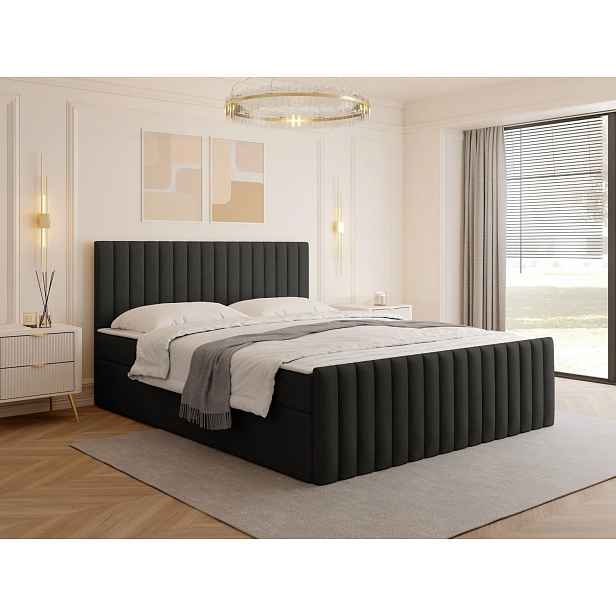 Kontinentální manželská postel 140x200 VASHON 2 - černá + topper ZDARMA
