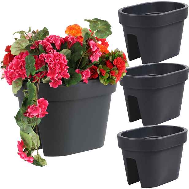 Sada 3 kusů truhlíků květináč zábradlí 39,5 cm x 27 cm Antracitová barva