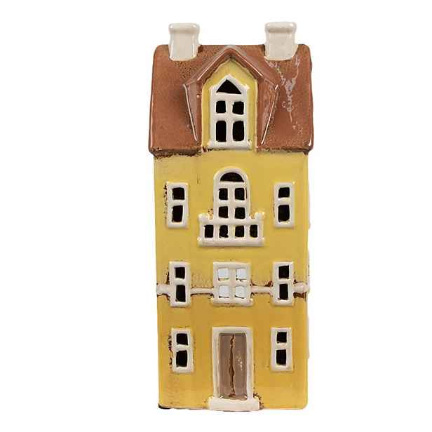 Žlutý keramický svícen na čajovou svíčku domek Amster Village - 11*9*25 cm Clayre & Eef