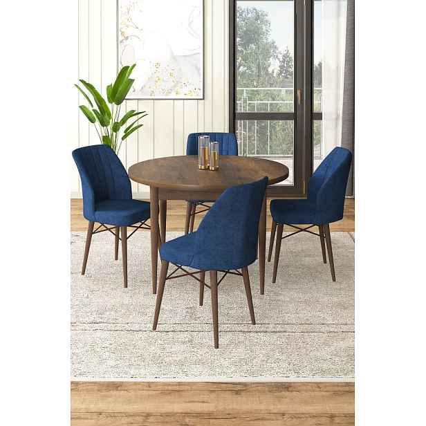 Dining Table & Chairs Set (5 Pieces) Rox - Baroque, Navy Blue