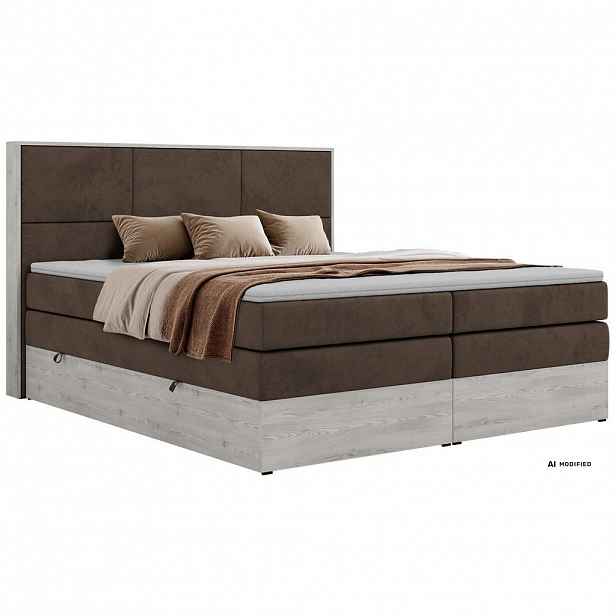 MKS POSTEL BOXSPRING DELNOR KING 200/200 - Hnědá Samet - Topper Visco - H3