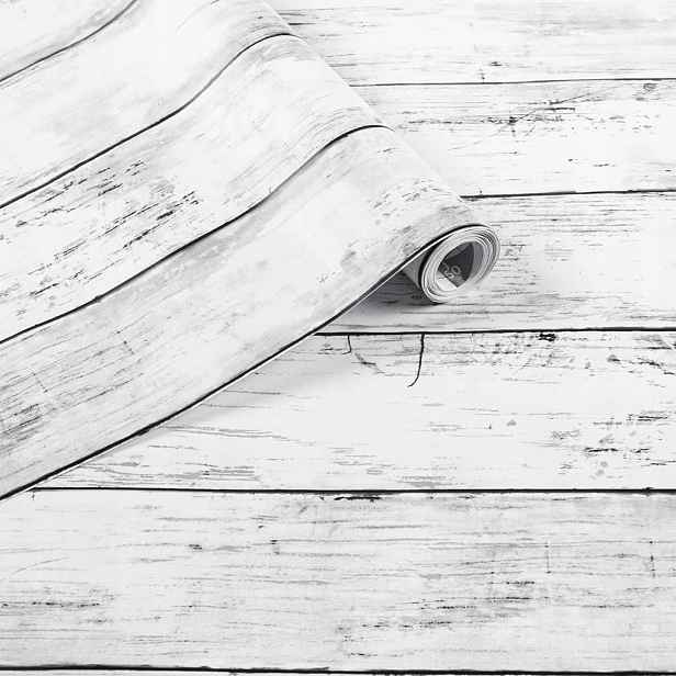 Tapeta samolepicí dřevo 17" x 393" Arthome bílo-šedá fólie