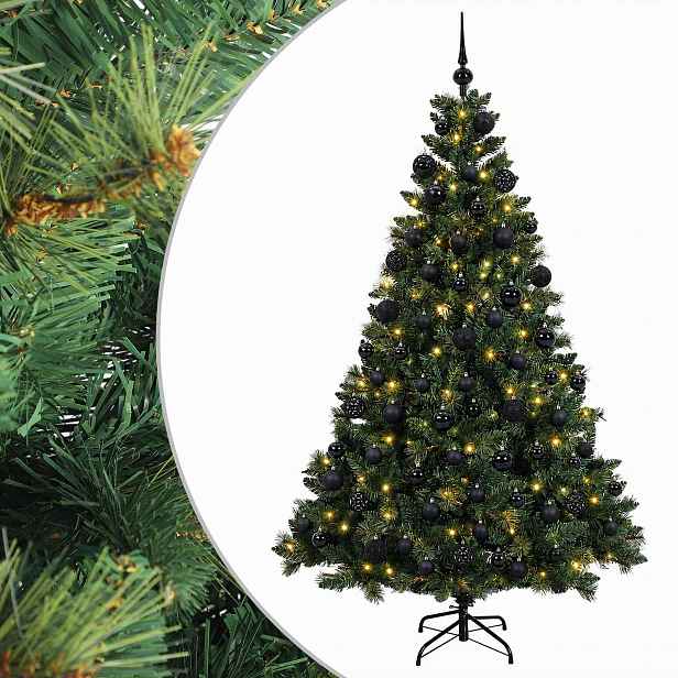 vidaXL Umělý vánoční stromek s baňkami 180 cm 300 LED Teplá bílá