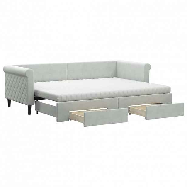 vidaXL Válenda s přistýlkou a zásuvkami světle šedá 80 x 200 cm samet