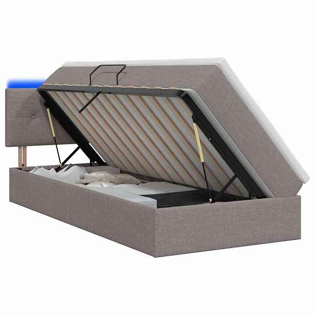 vidaXL LED postel s úložným prostorem a matrací Taupe 90 x 200 cm