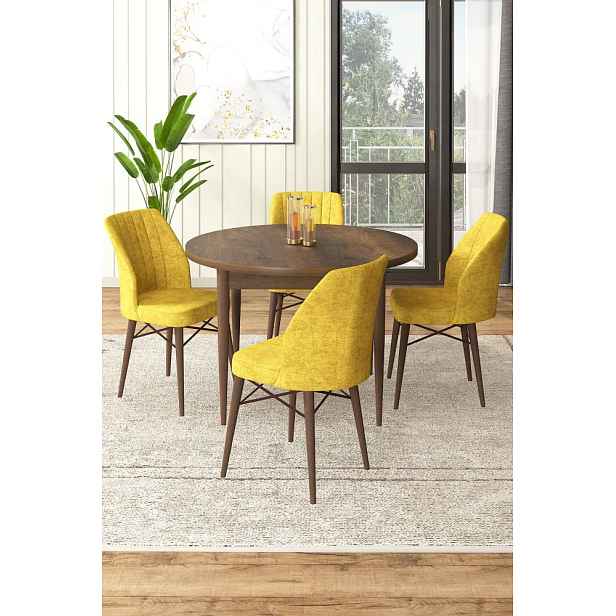 Dining Table & Chairs Set (5 Pieces) Rox - Baroque, Mustard