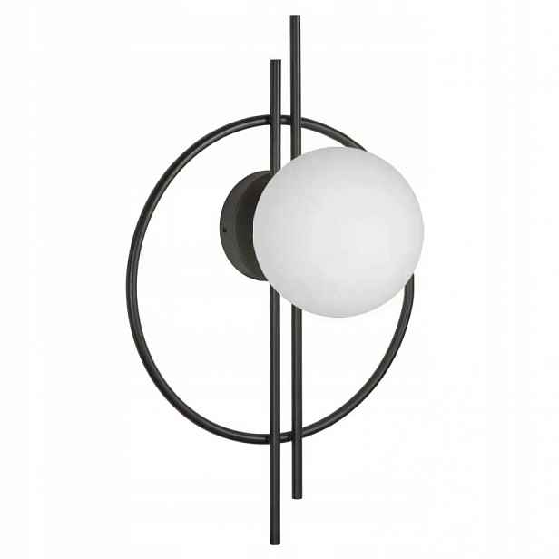 Nástěnná Lampa Černá S Bílým Stínidlem, Skleněná Geometrická Koule E27