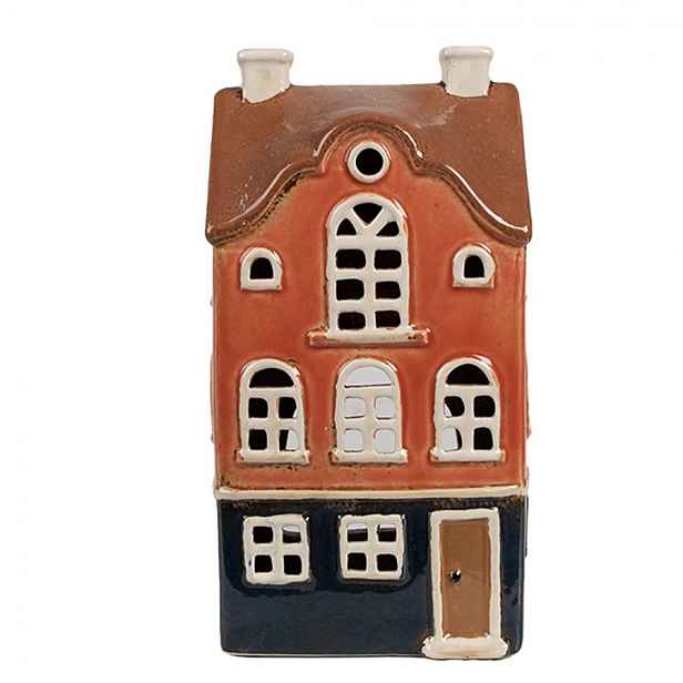 Oranžový keramický svícen na čajovou svíčku domek Amster Village - 12*9*22 cm Clayre & Eef