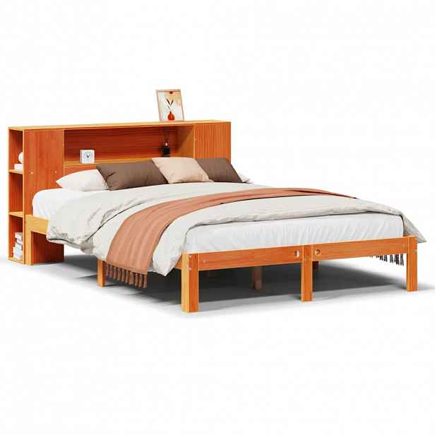vidaXL Postel s knihovnou bez matrace 140 x 190 cm masivní borovice