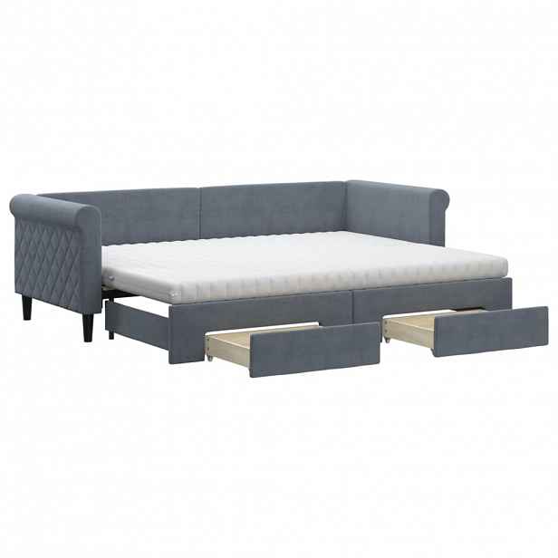 vidaXL Válenda s přistýlkou a zásuvkami tmavě šedá 80 x 200 cm samet