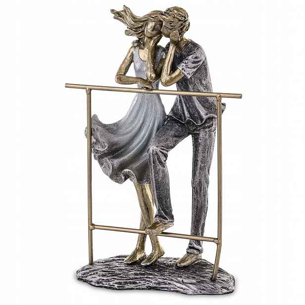 Figurka Zamilovaný Pár 25 cm Šedá Zlatá Ve Dvou