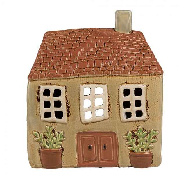 Hnědý keramický svícen na čajovou svíčku domek Amster Village - 17*10*19 cm Clayre & Eef