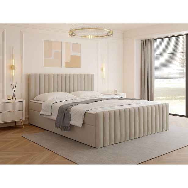 Kontinentální manželská postel 160x200 VASHON 2 - světlá béžová + topper ZDARMA