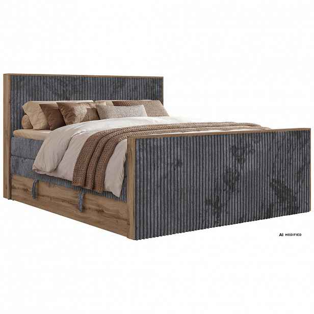 MKS POSTEL BOXSPRING WOOD KING DUO 200/200 - Šedá Manšestr - Topper Visco - H3