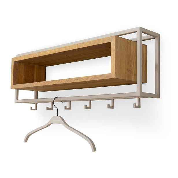 Nástěnný věšák z dubového dřeva v přírodní barvě/taupe s poličkou 78 cm School – Spinder Design