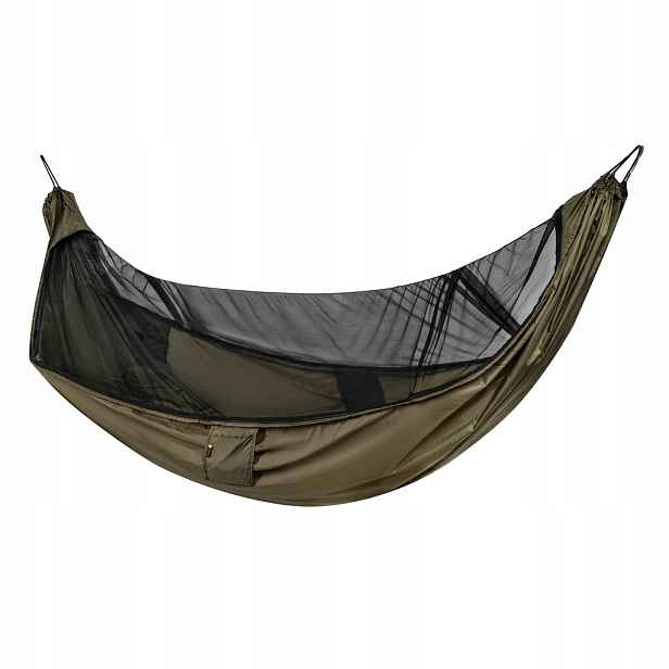 Ultralehká houpací síť TigerWood Vážka V2 Long Pocket Khaki s moskytiérou