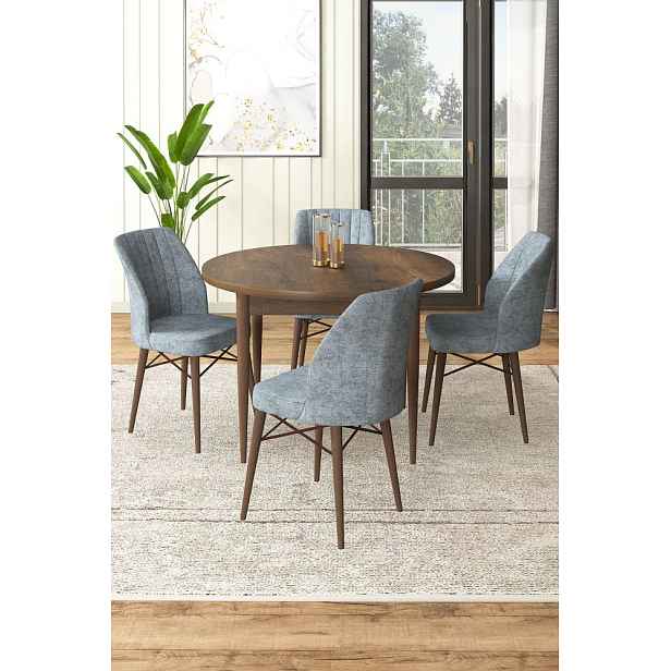 Dining Table & Chairs Set (5 Pieces) Rox - Baroque, Grey