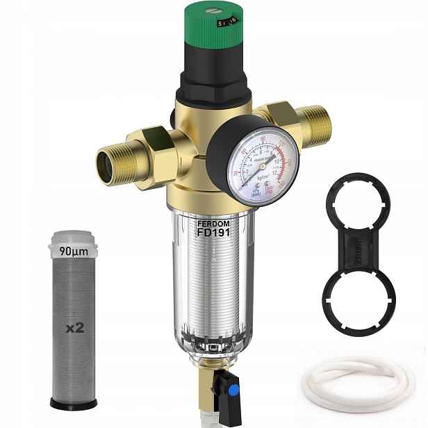 FD191 Filtr Inox 90um, regulátor tlaku s manometrem, 1/2"-3/4" Ferdom