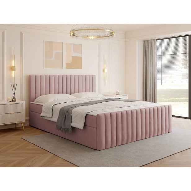 Kontinentální manželská postel 160x200 VASHON 2 - pastelová růžová + topper ZDARMA