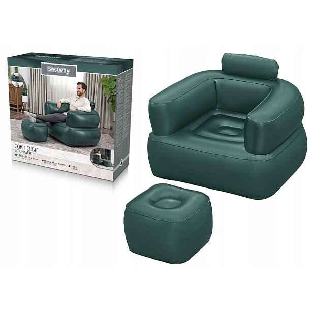 Velurové nafukovací křeslo Pvc 107 x 99 x 80 cm, tmavé pro dům i zahradu