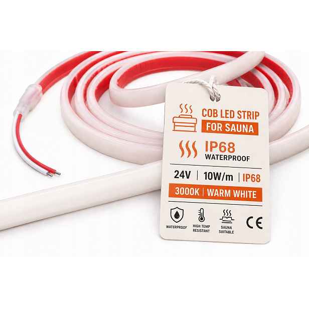 Led pásek Cob 24V 480 d. 3000K 10W/m IP68 5m do sauny bazénu jezírka