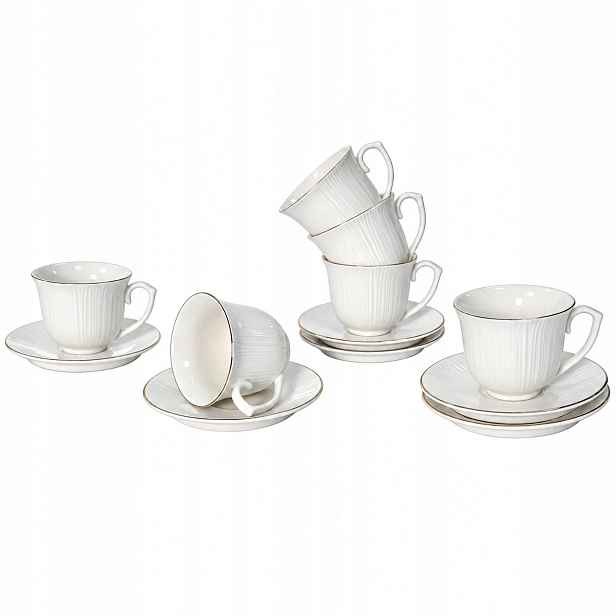 Sada 6 x šálek porcelánová Livello o objemu 250 ml s podšálkem, 14 cm, zlatý proužek