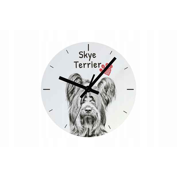Skye Terrier hodiny se psem, závěsné a stojící, personalizace fotografií, 20 cm