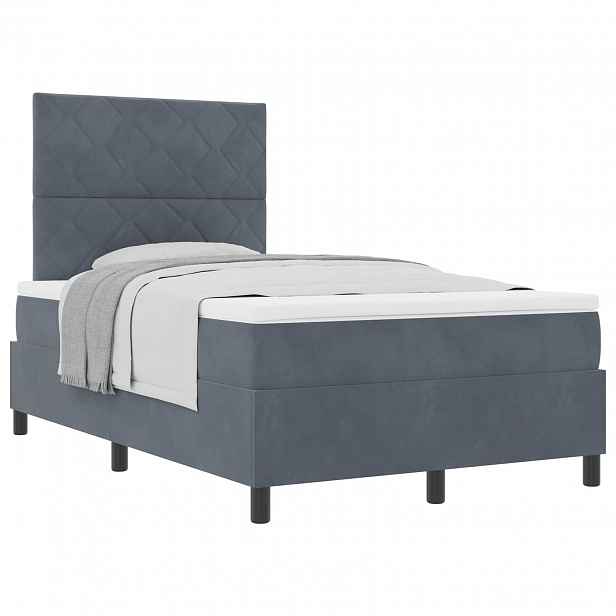 vidaXL Postel s boxspringem s čelo Tmavě šedá 120 x 190 cm samet