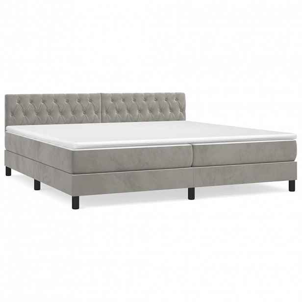 vidaXL Box spring postel s matrací světle šedá 200x200 cm samet