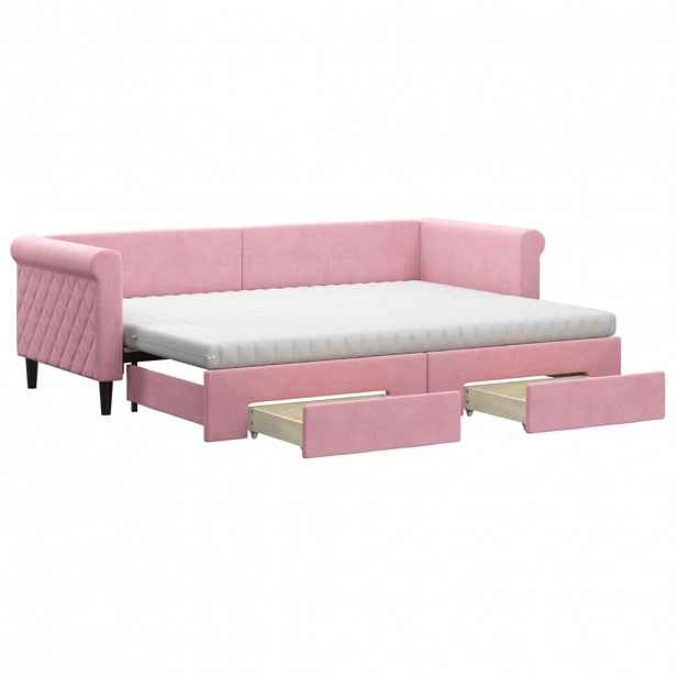 vidaXL Válenda s přistýlkou a zásuvkami růžová 80 x 200 cm samet